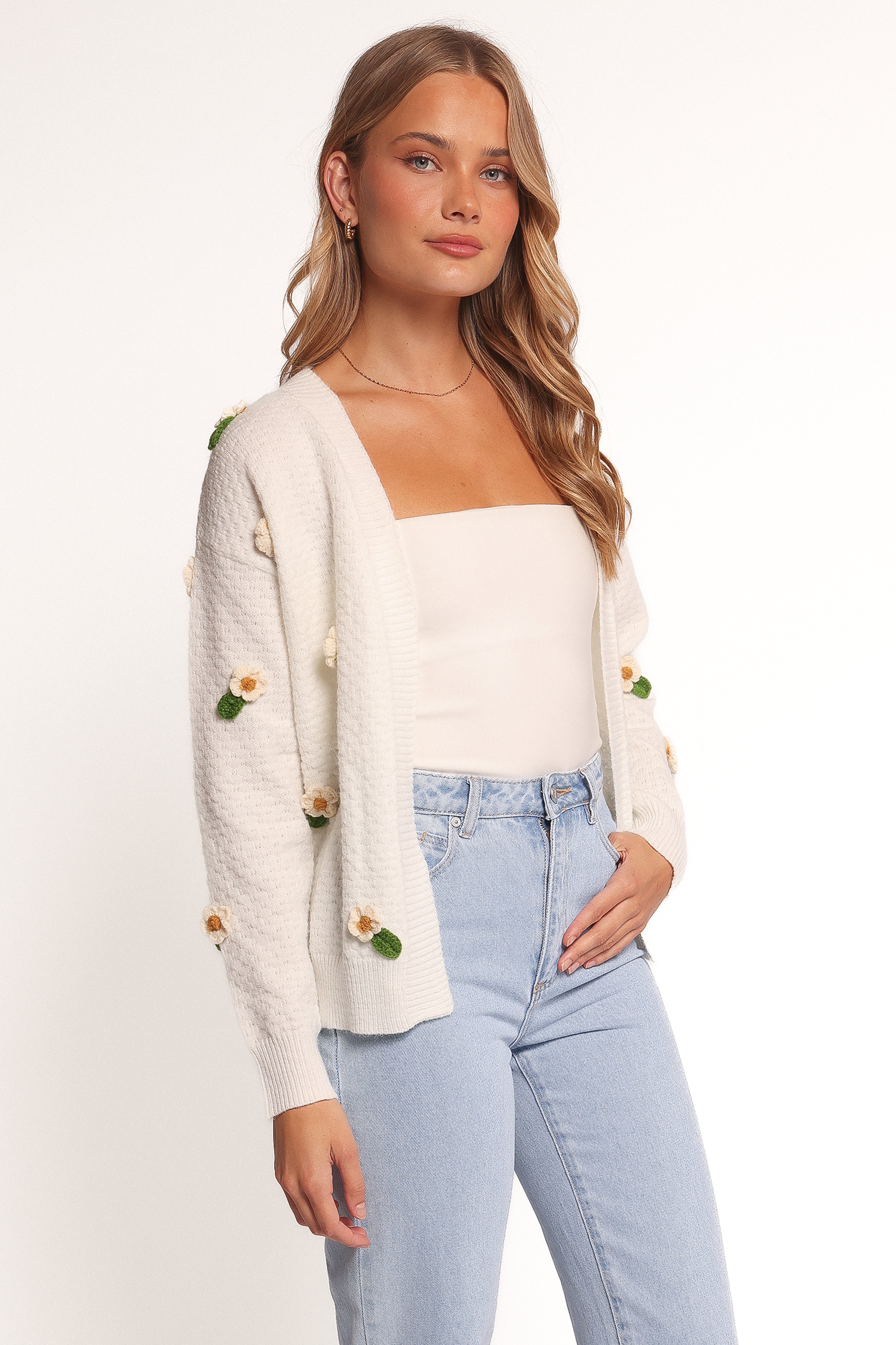 Petal and Pup USA KNITWEAR Jazzie Ditsy Flower Cardigan - White