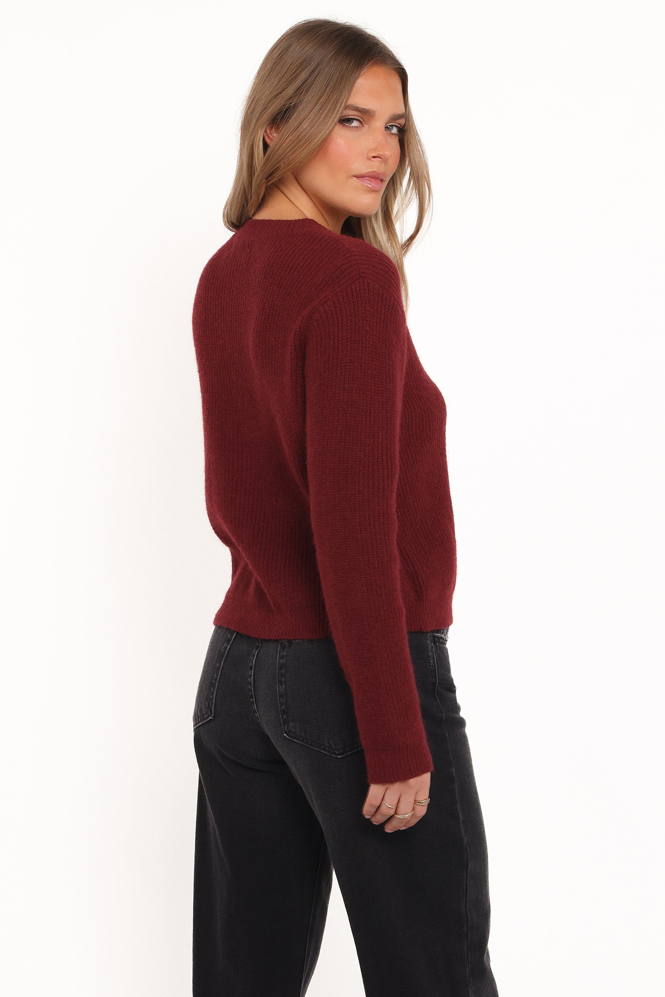 Petal and Pup USA KNITWEAR Jones Rosette Cardigan - Burgundy