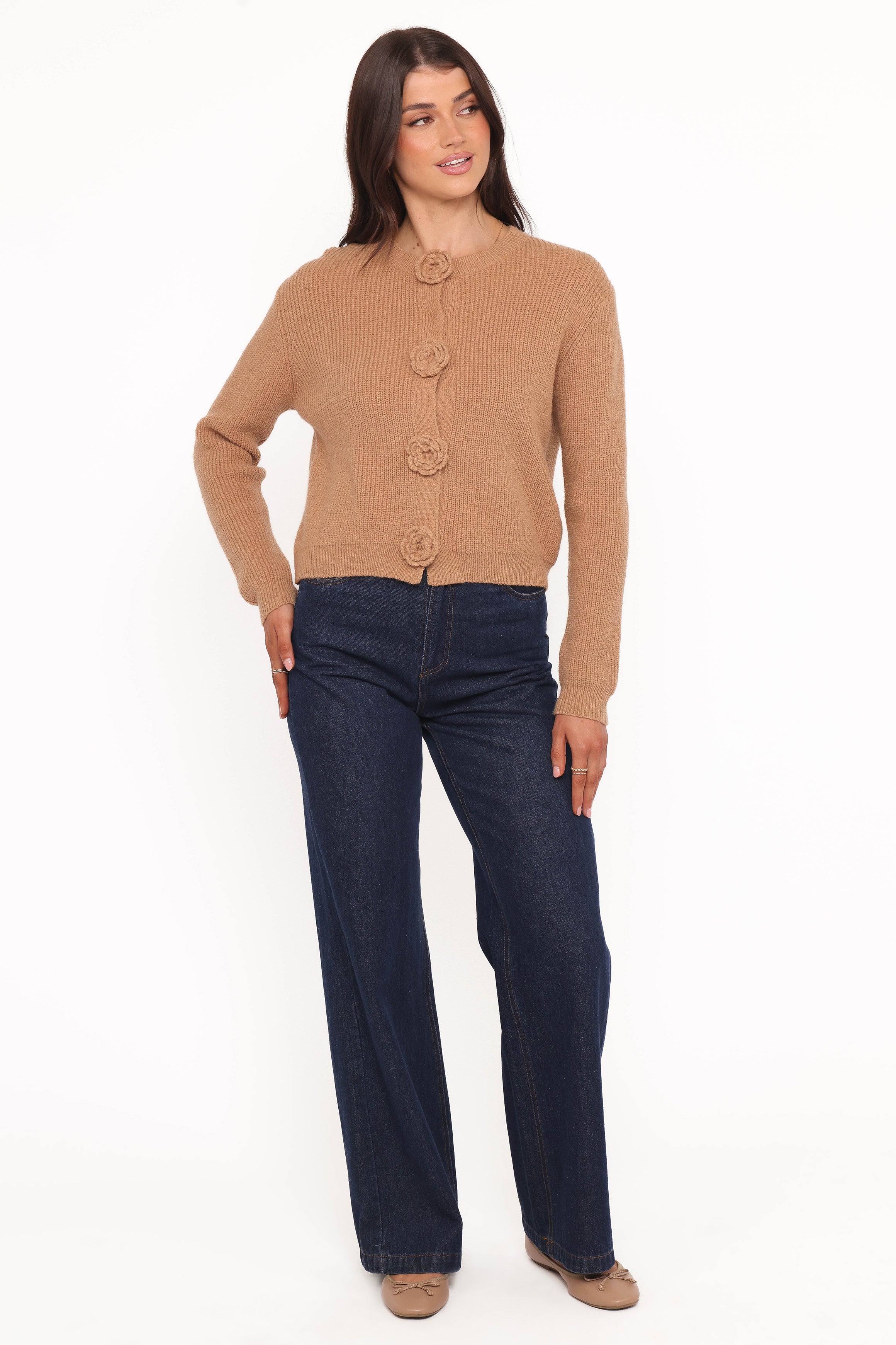 Petal and Pup USA KNITWEAR Jones Rosette Cardigan - Mocha