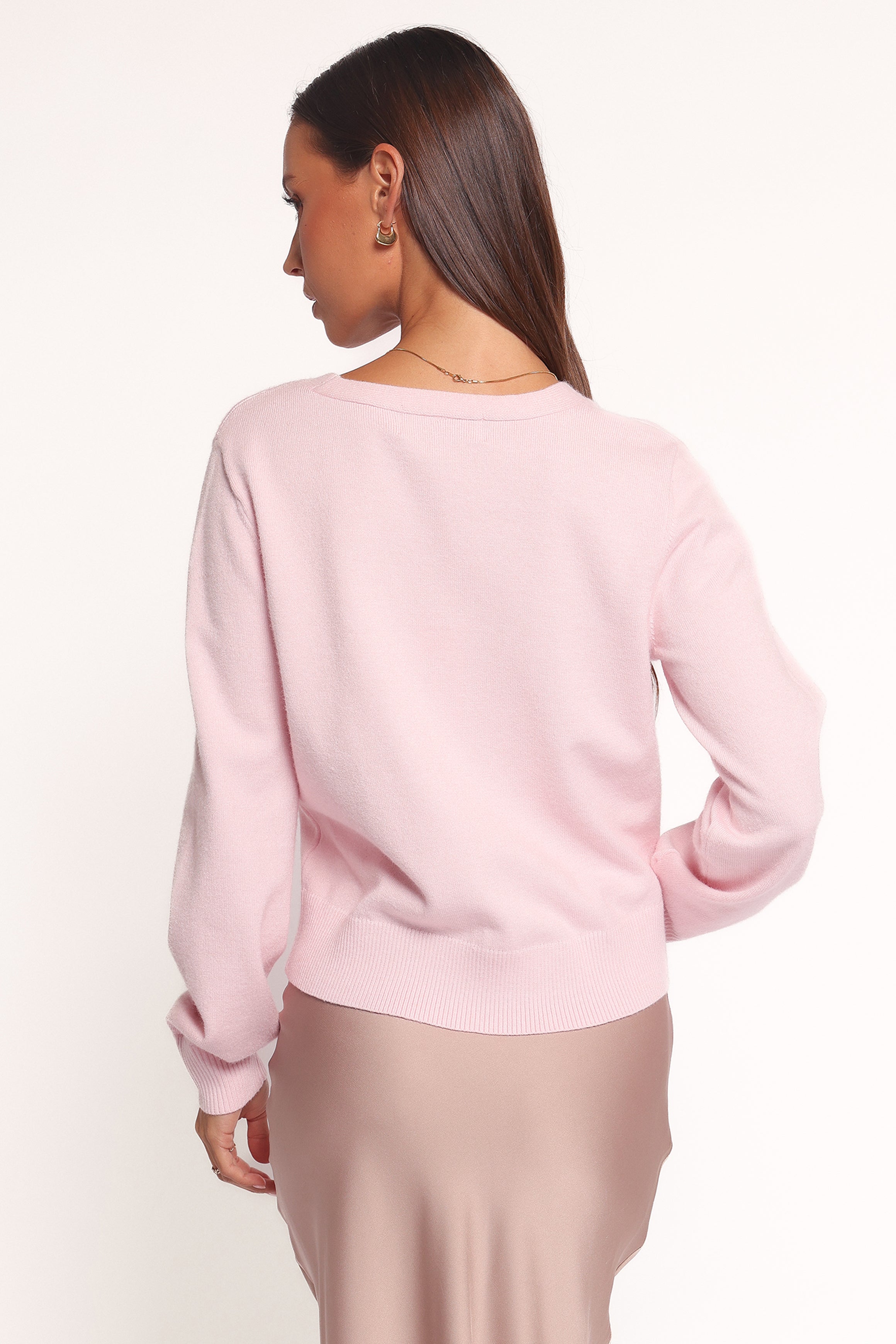 Petal and Pup USA KNITWEAR Josey Bow Button Cardigan - Light Pink