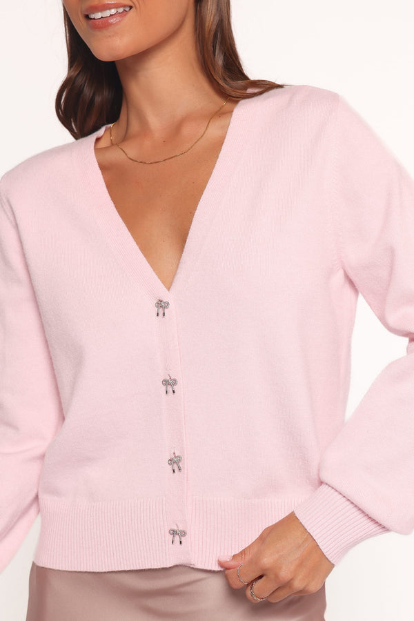 Petal and Pup USA KNITWEAR Josey Bow Button Cardigan - Light Pink