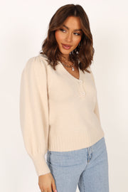Petal and Pup USA KNITWEAR Kahlani Button Front Knit Sweater - Cream