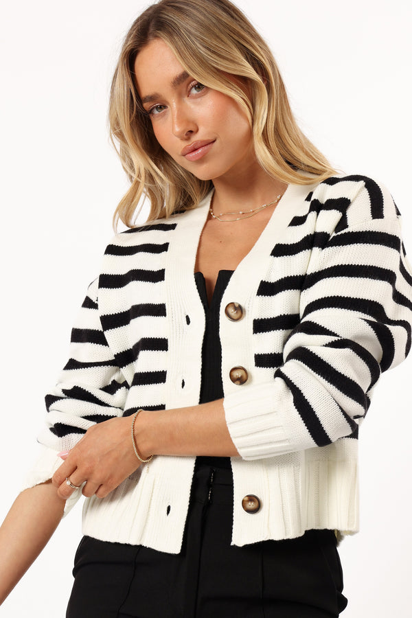 Petal and Pup USA KNITWEAR Kallen Button Front Striped Cardigan - Cream/Black