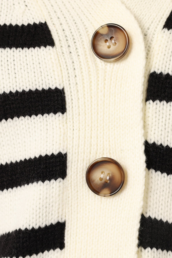 Petal and Pup USA KNITWEAR Kallen Button Front Striped Cardigan - Cream/Black