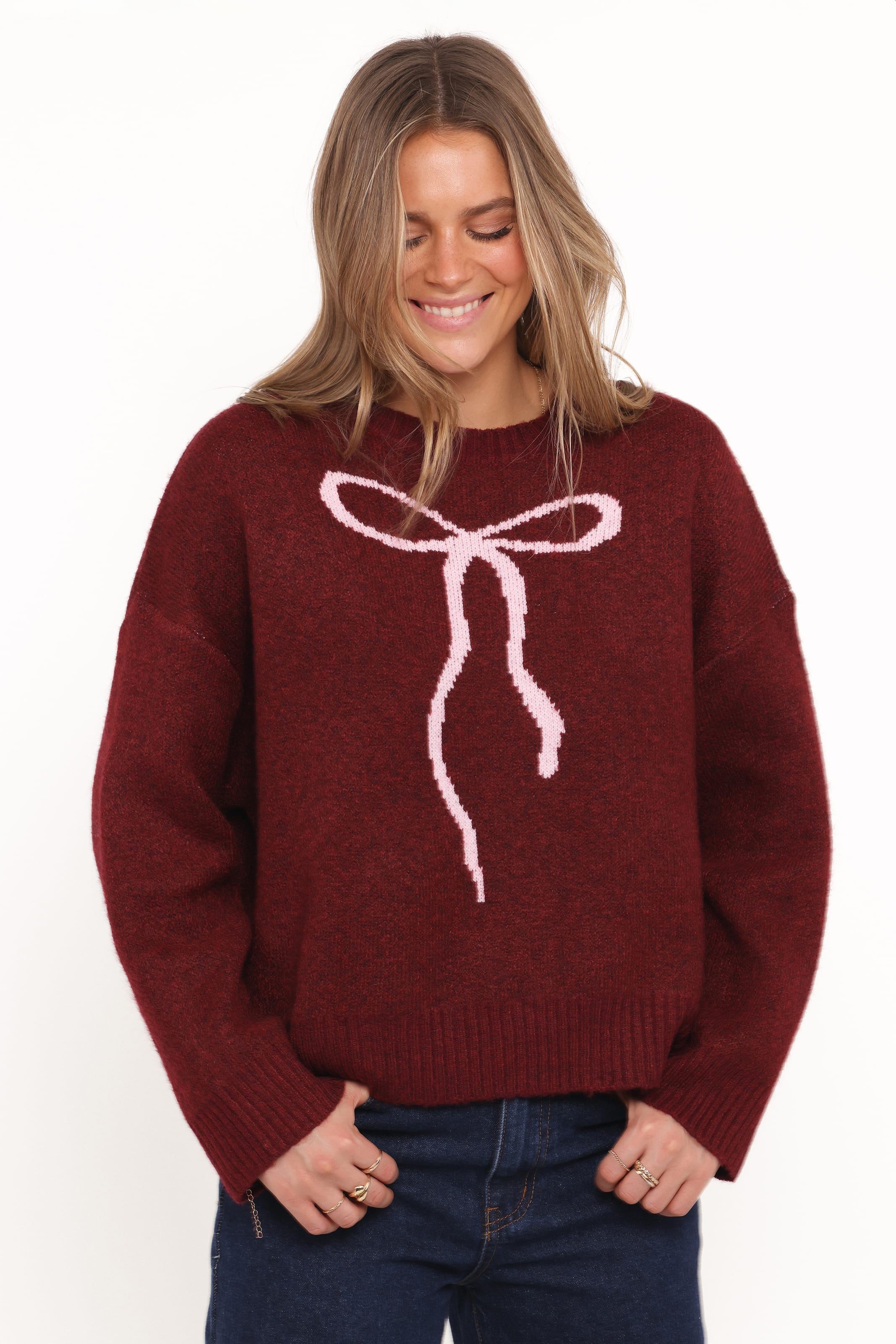 Petal and Pup USA KNITWEAR Kaori Bow Sweater - Burgundy