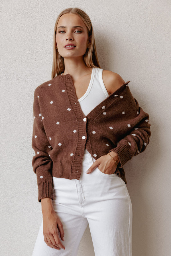 Petal and Pup USA KNITWEAR Karia Polka Dot Cardigan - Brown