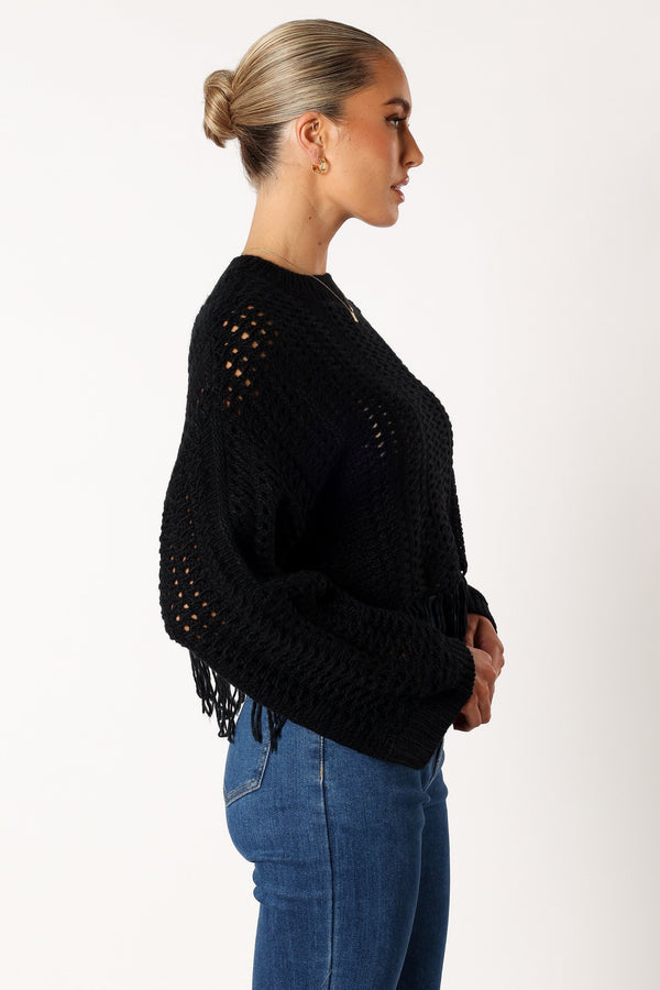 Petal and Pup USA KNITWEAR Katalina Fringe Crop Knit Sweater - Black