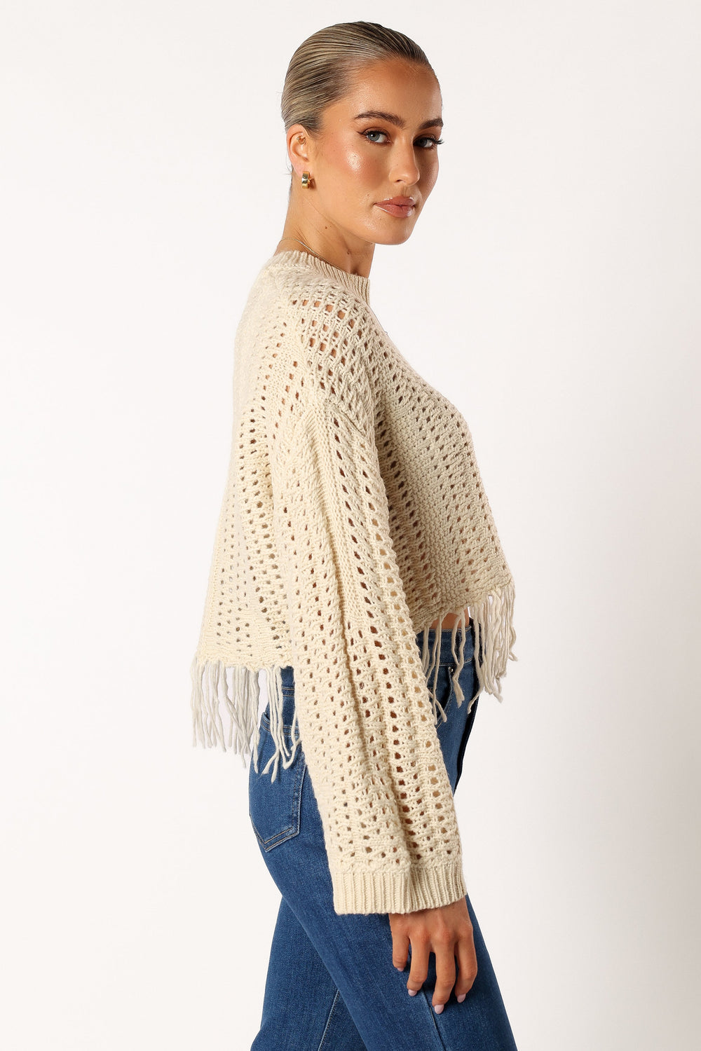 Katalina Fringe Crop Knit Sweater - Cream - Petal & Pup USA