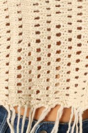 Petal and Pup USA KNITWEAR Katalina Fringe Crop Knit Sweater - Cream