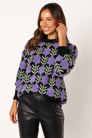 Petal and Pup USA KNITWEAR Katelyn Textured Flower Knit Sweater - Black Multi