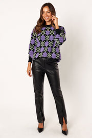 Petal and Pup USA KNITWEAR Katelyn Textured Flower Knit Sweater - Black Multi