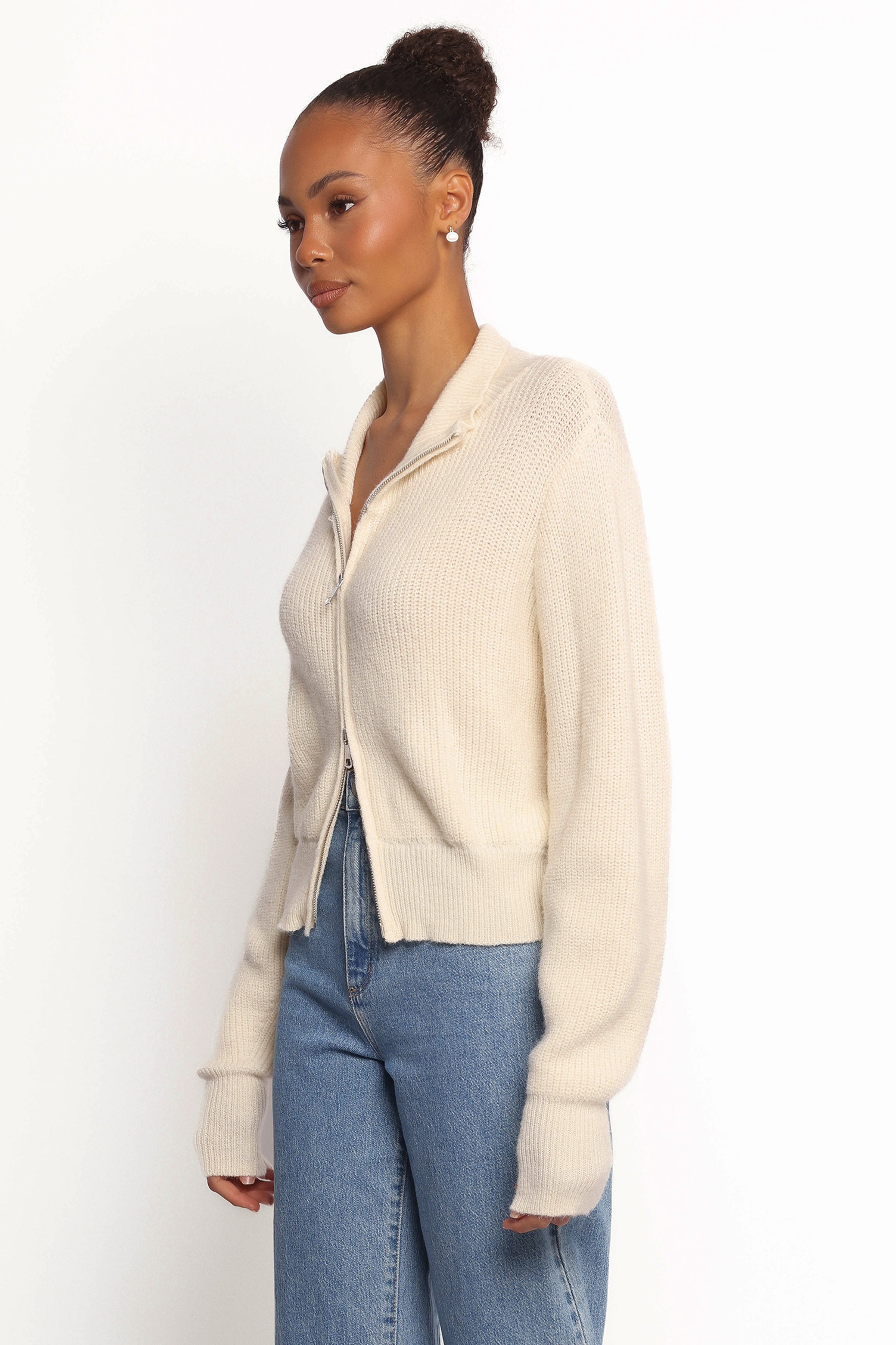 Petal and Pup USA KNITWEAR Kourtney Zip Cardigan - Cream