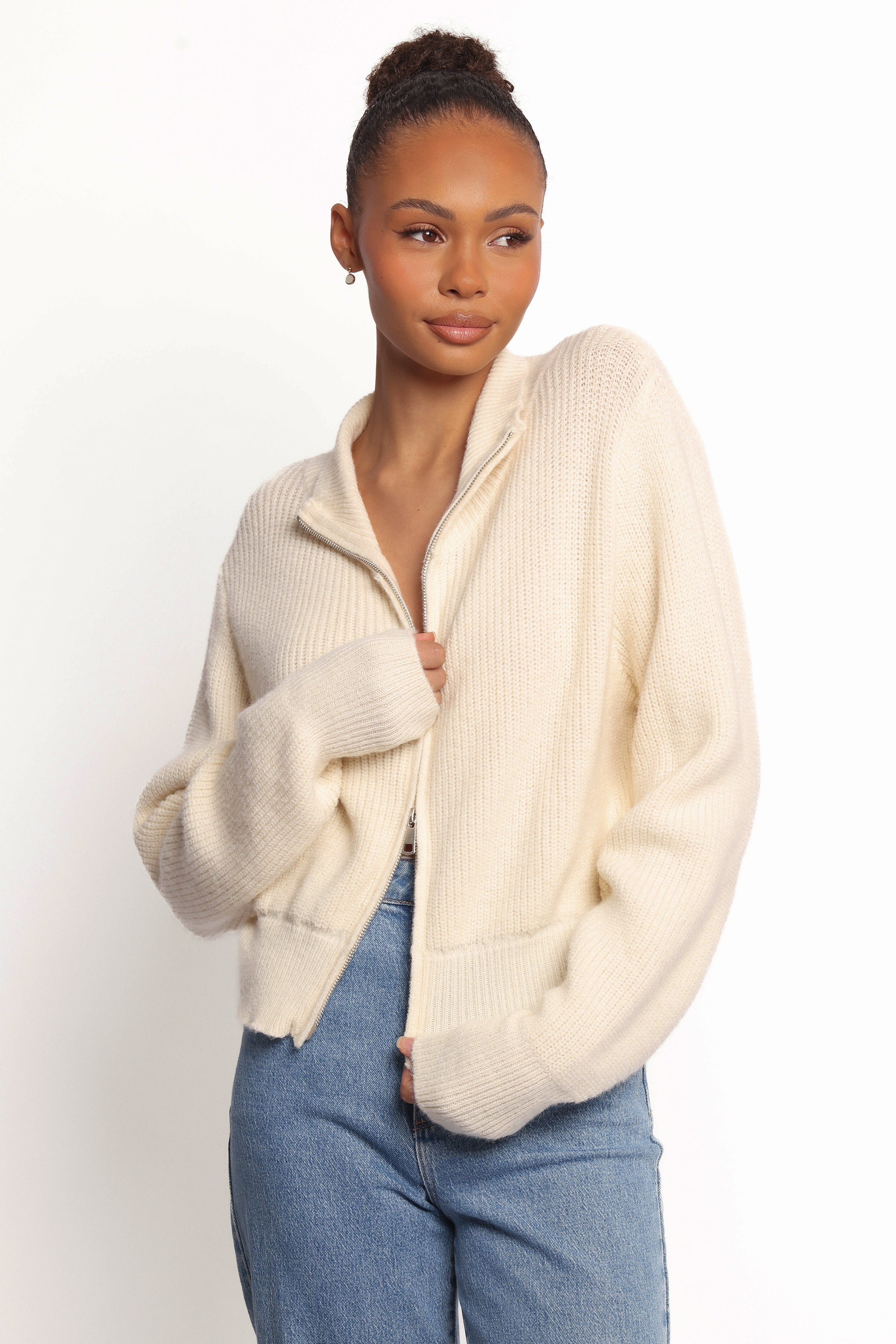 Petal and Pup USA KNITWEAR Kourtney Zip Cardigan - Cream