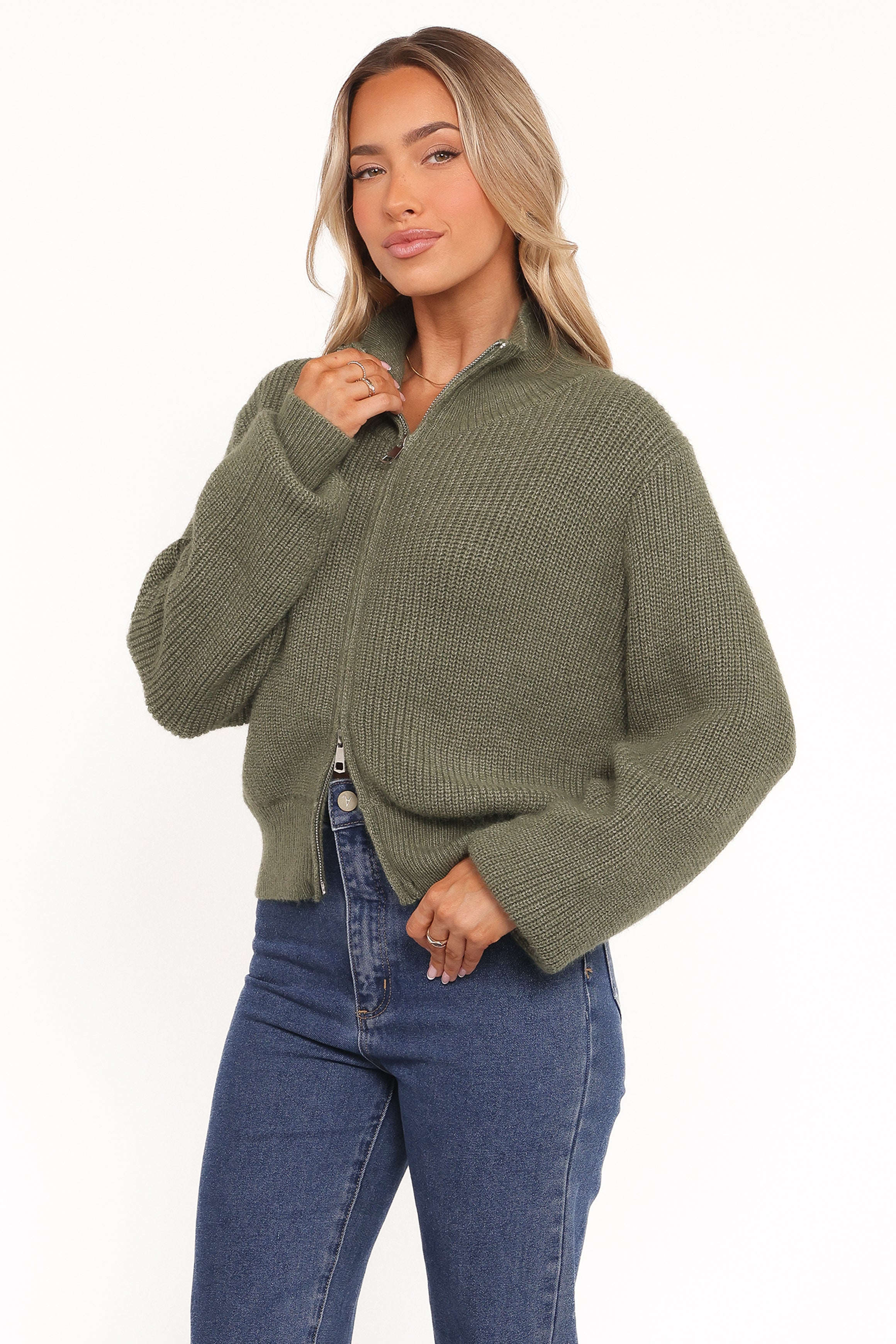 Petal and Pup USA KNITWEAR Kourtney Zip Cardigan - Olive
