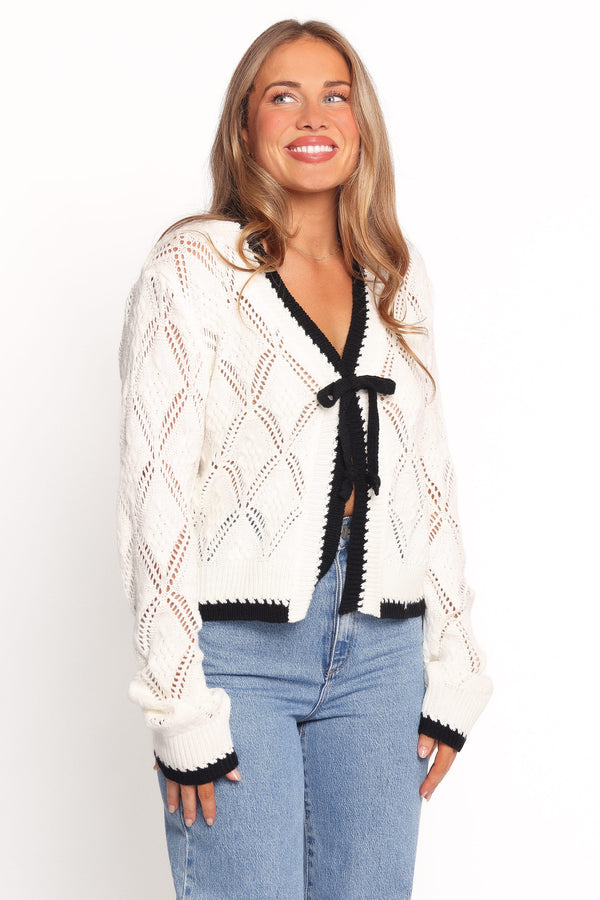 Petal and Pup USA KNITWEAR Lainy Bow Tie Font Cardigan - Cream