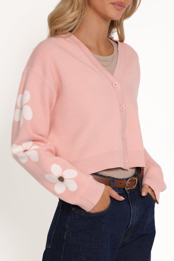 Petal and Pup USA KNITWEAR Lantana Flower Sleeve Cardigan - Pink