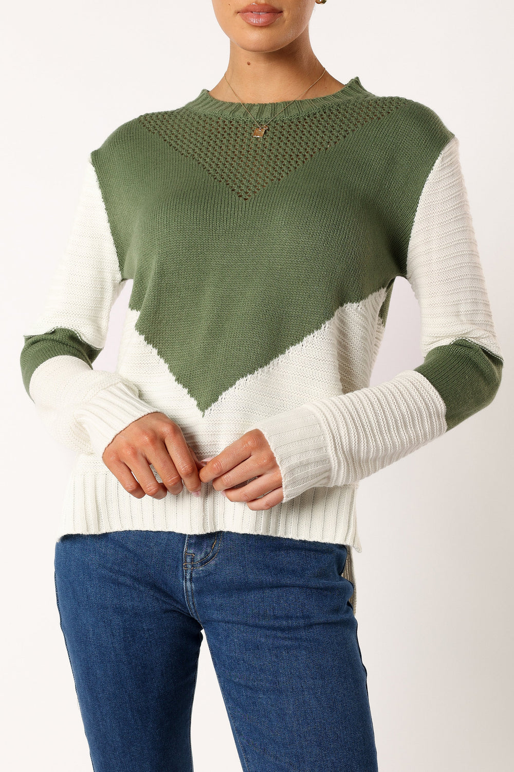 Petal and Pup USA KNITWEAR Lauryn Knit Sweater - Ivory/Olive