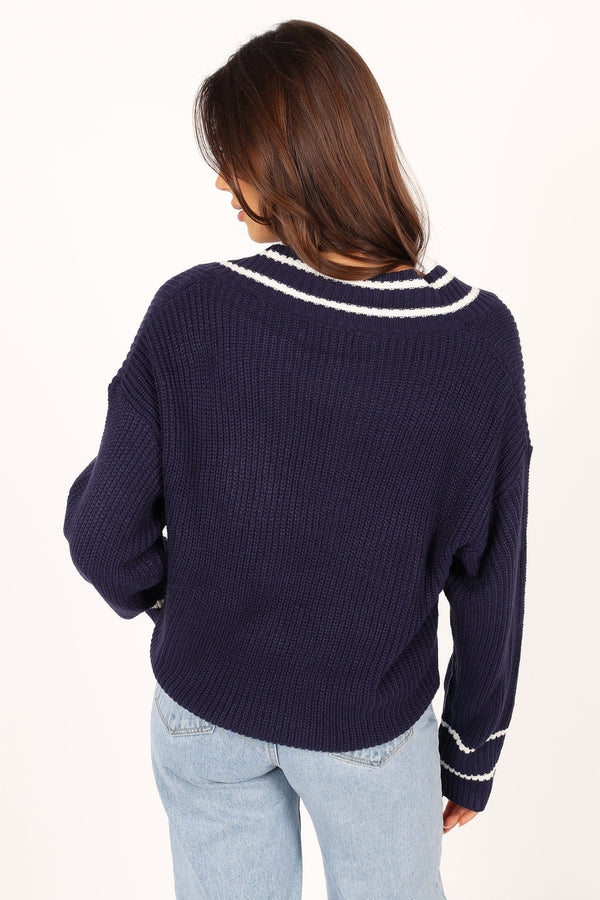 Petal and Pup USA KNITWEAR Leanna Vneck Knit Sweater - Navy