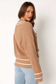 Petal and Pup USA KNITWEAR Leanna Vneck Knit Sweater - Taupe