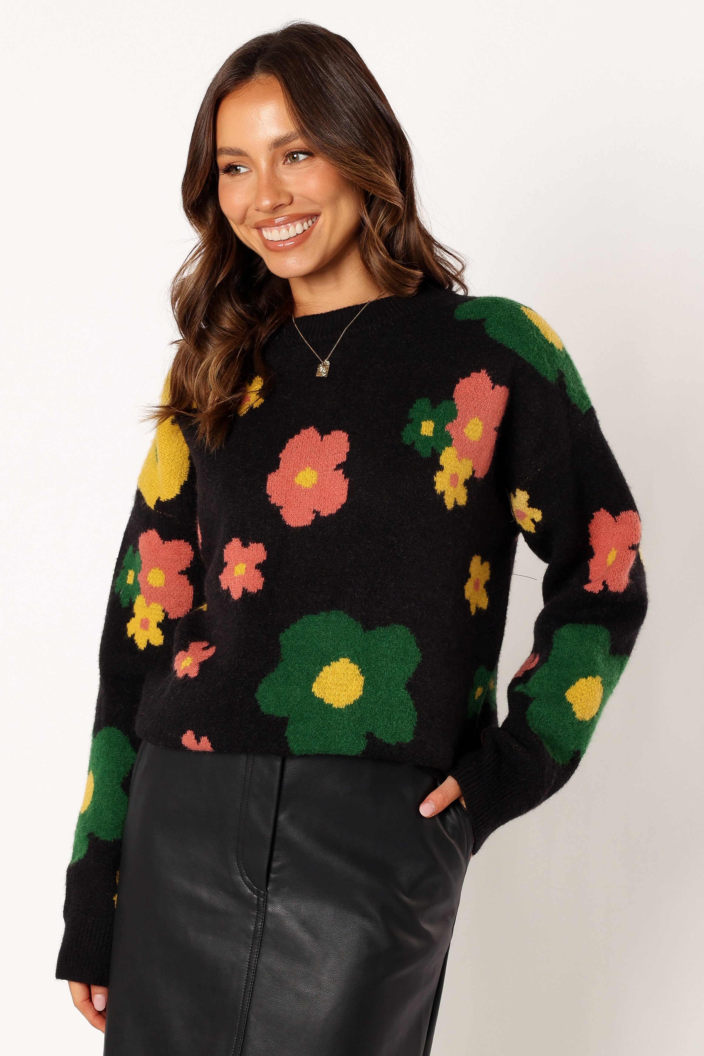 Lexie Multi Color Flower Knit Sweater - Black Multi