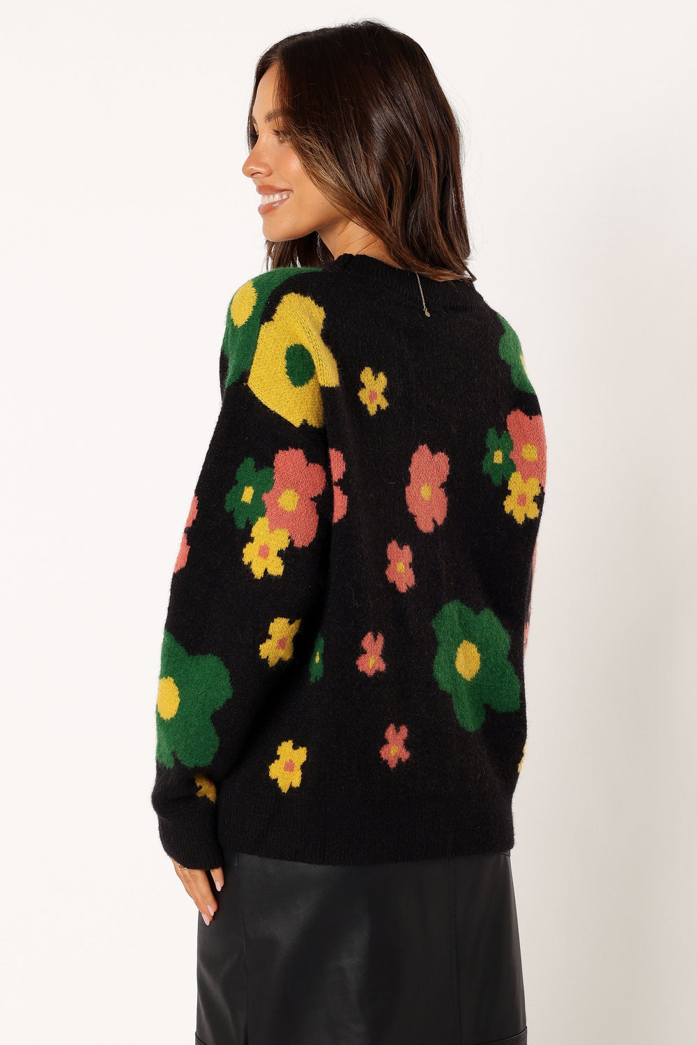 Petal and Pup USA KNITWEAR Lexie Multi Color Flower Knit Sweater - Black Multi