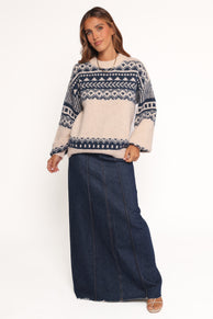 Petal and Pup USA KNITWEAR Lincoln Fair Isle Knit Sweater - Navy