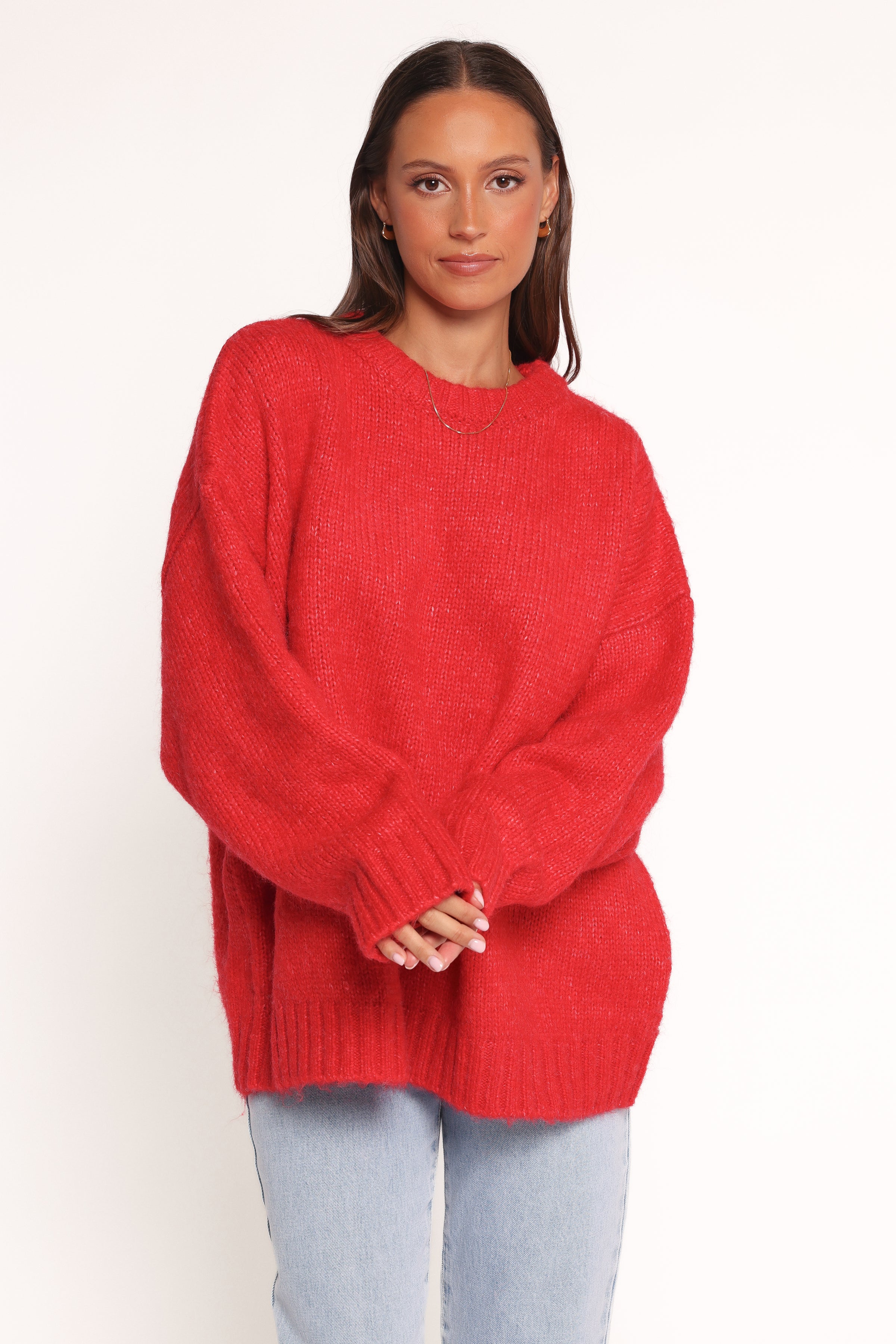Petal and Pup USA KNITWEAR Lloyd Oversized Crew Knit Sweater - Red