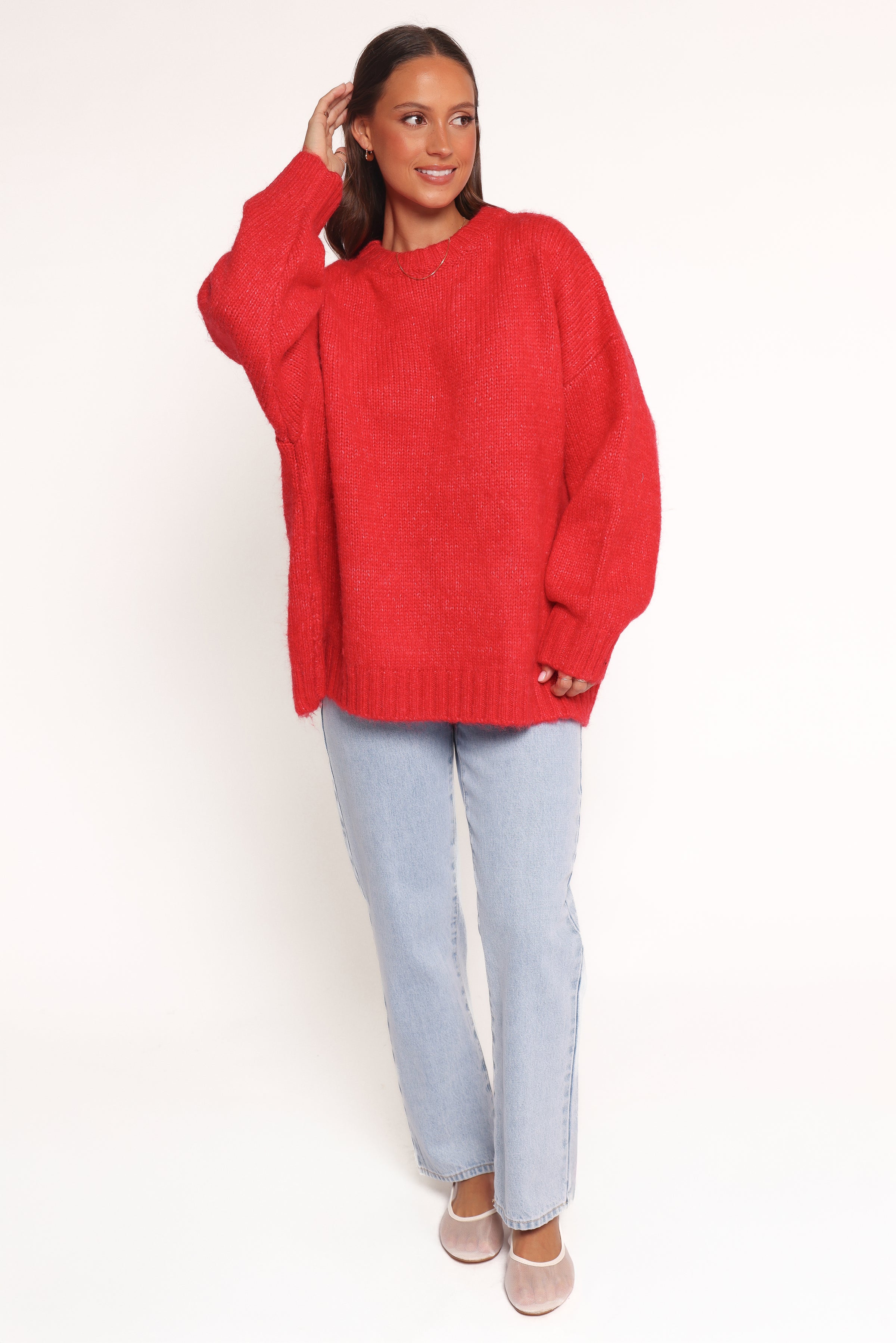 Petal and Pup USA KNITWEAR Lloyd Oversized Crew Knit Sweater - Red