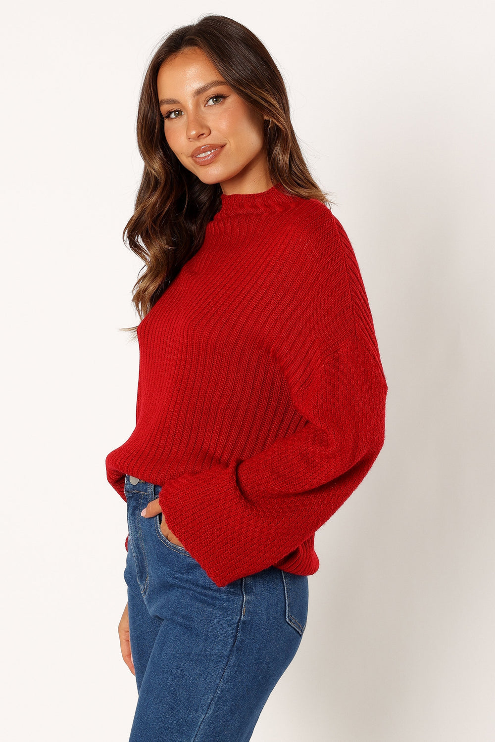 Lorelei Textured Sleeve Knit Sweater - Red - Petal & Pup USA