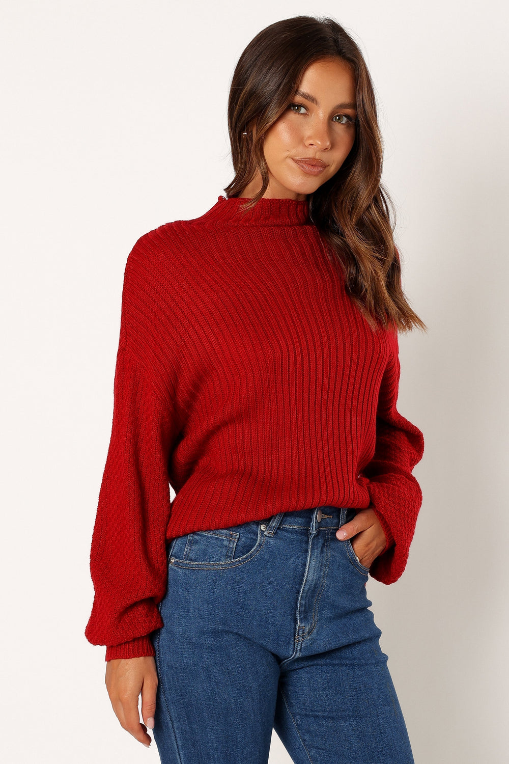 Lorelei Textured Sleeve Knit Sweater - Red - Petal & Pup USA