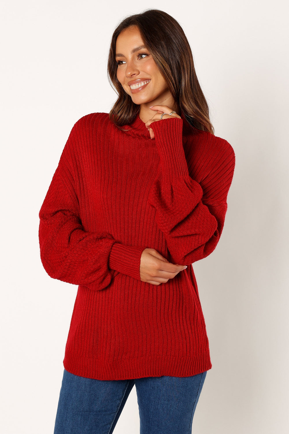 Petal and Pup USA KNITWEAR Lorelei Textured Sleeve Knit Sweater - Red