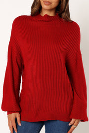 Petal and Pup USA KNITWEAR Lorelei Textured Sleeve Knit Sweater - Red