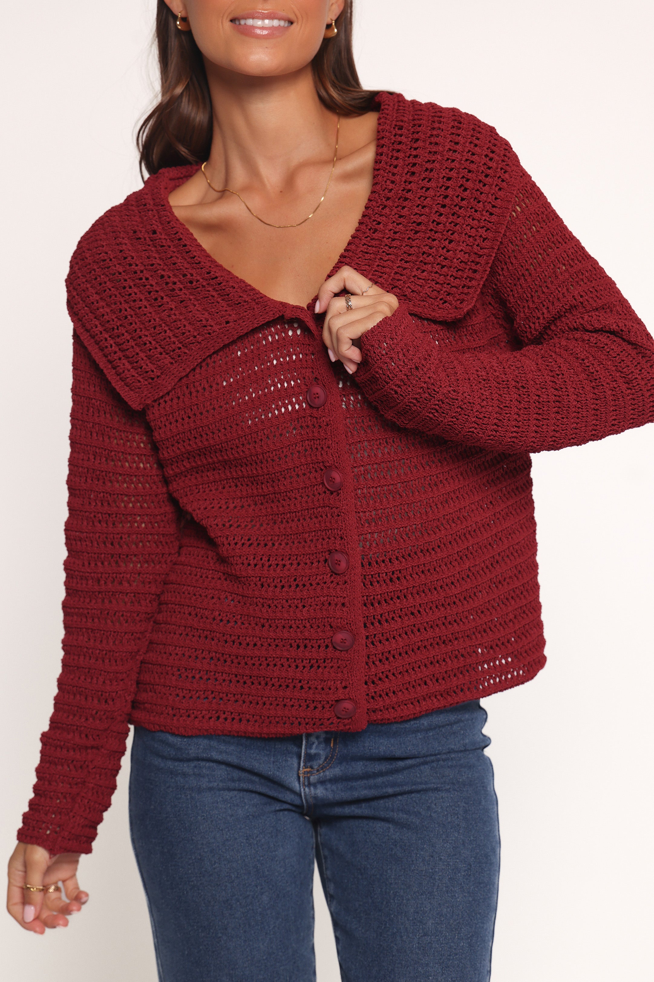Petal and Pup USA KNITWEAR Lyra Large Collar Cardigan - Burgundy