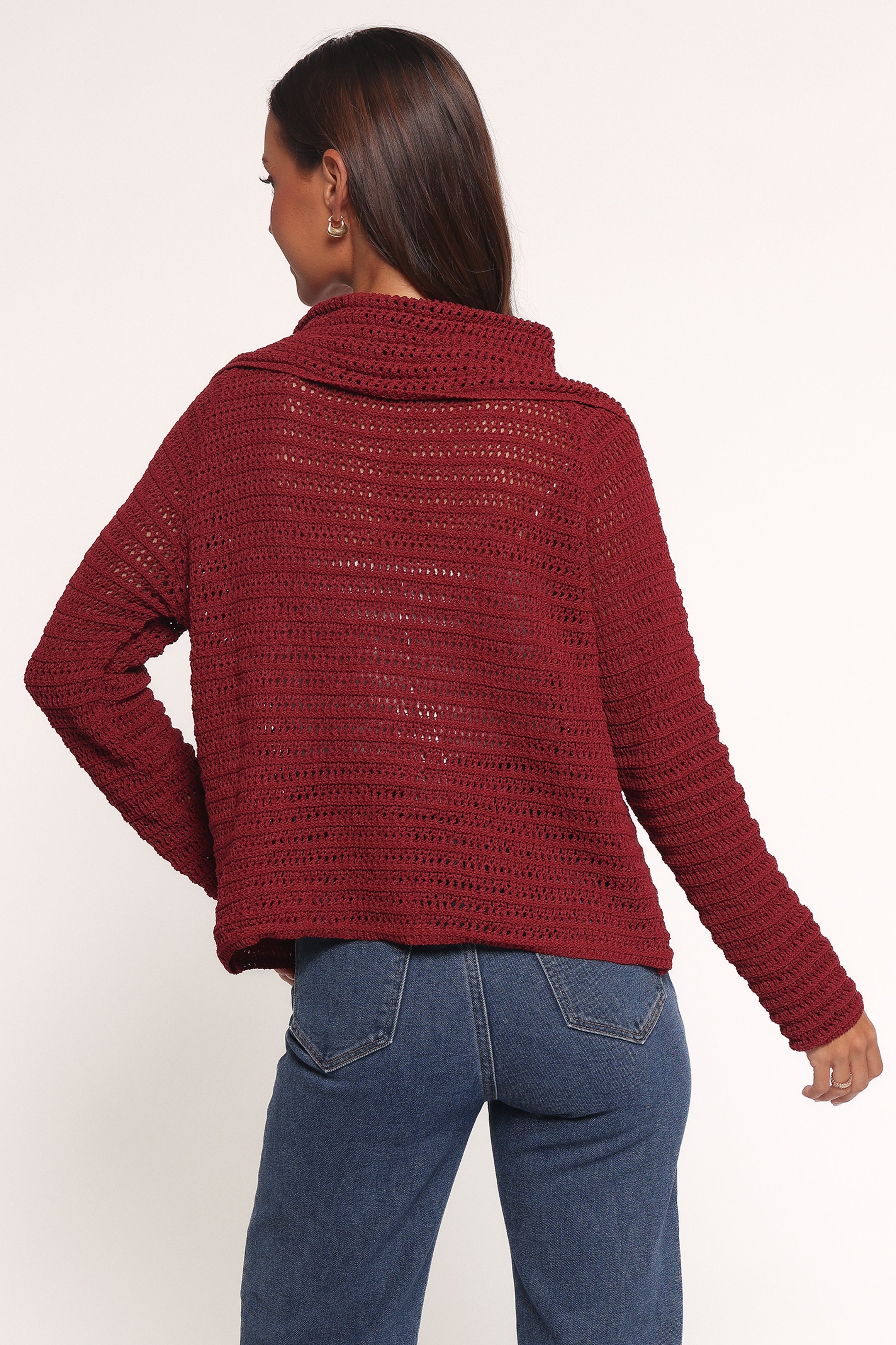 Petal and Pup USA KNITWEAR Lyra Large Collar Cardigan - Burgundy