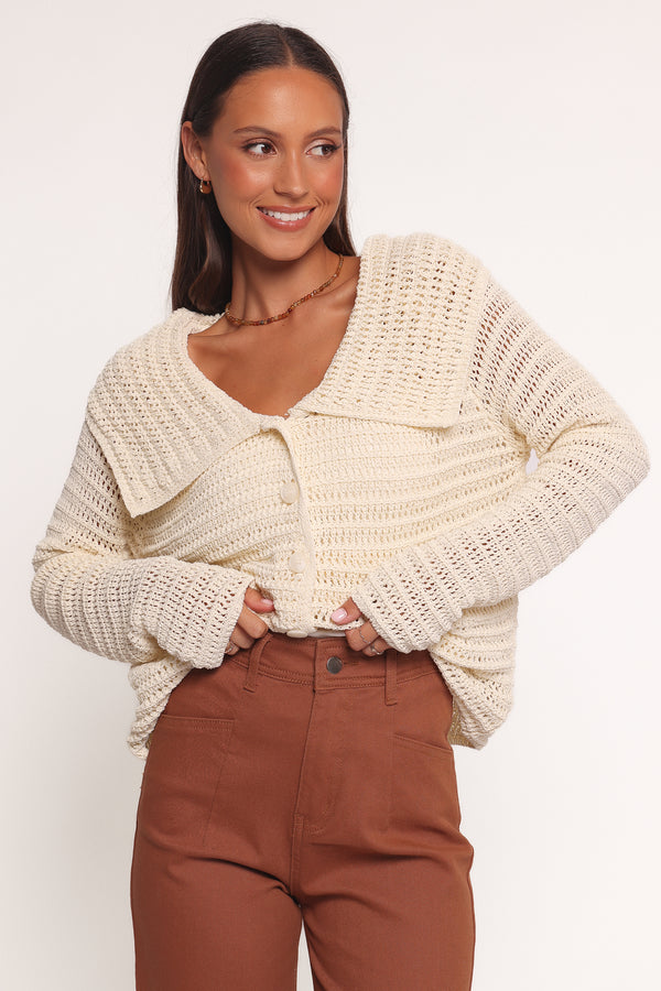 Petal and Pup USA KNITWEAR Lyra Large Collar Cardigan - White