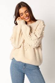 Petal and Pup USA KNITWEAR Mackenzie Drop Sleeve Textured Knit Sweater - Cream