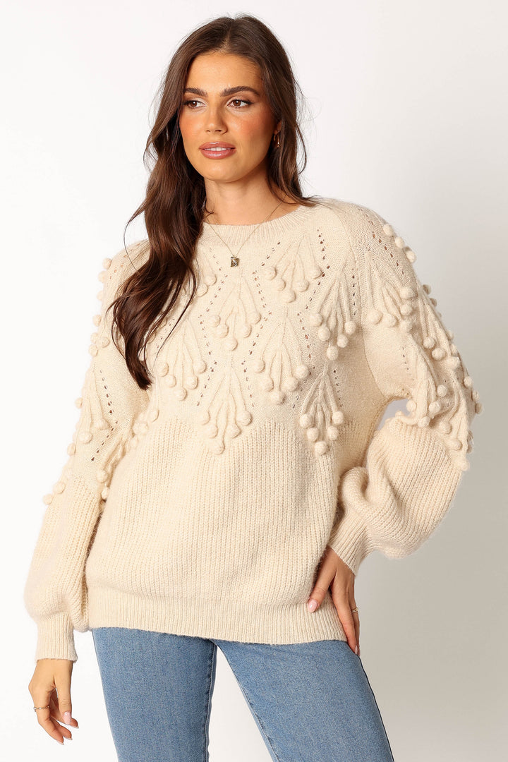 Mackenzie Drop Sleeve Textured Knit Sweater - Cream - Petal & Pup USA