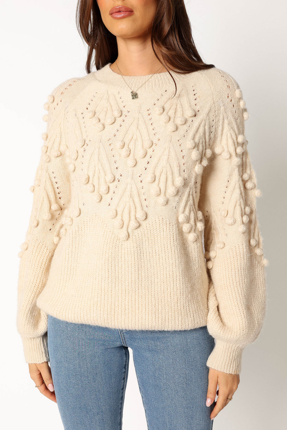 Petal and Pup USA KNITWEAR Mackenzie Drop Sleeve Textured Knit Sweater - Cream