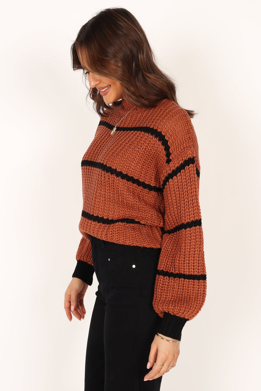 Petal and Pup USA Knitwear Magdalena Striped Knit Sweater - Brown
