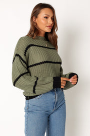 Petal and Pup USA KNITWEAR Magdalena Striped Knit Sweater - Khaki