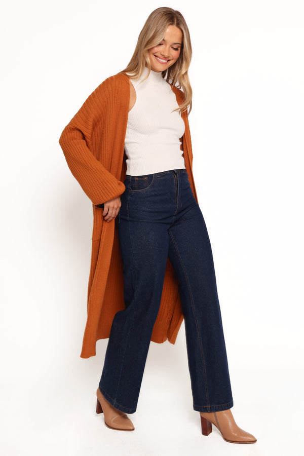 Petal and Pup USA KNITWEAR Makenna Long Open Front Cardigan - Rust