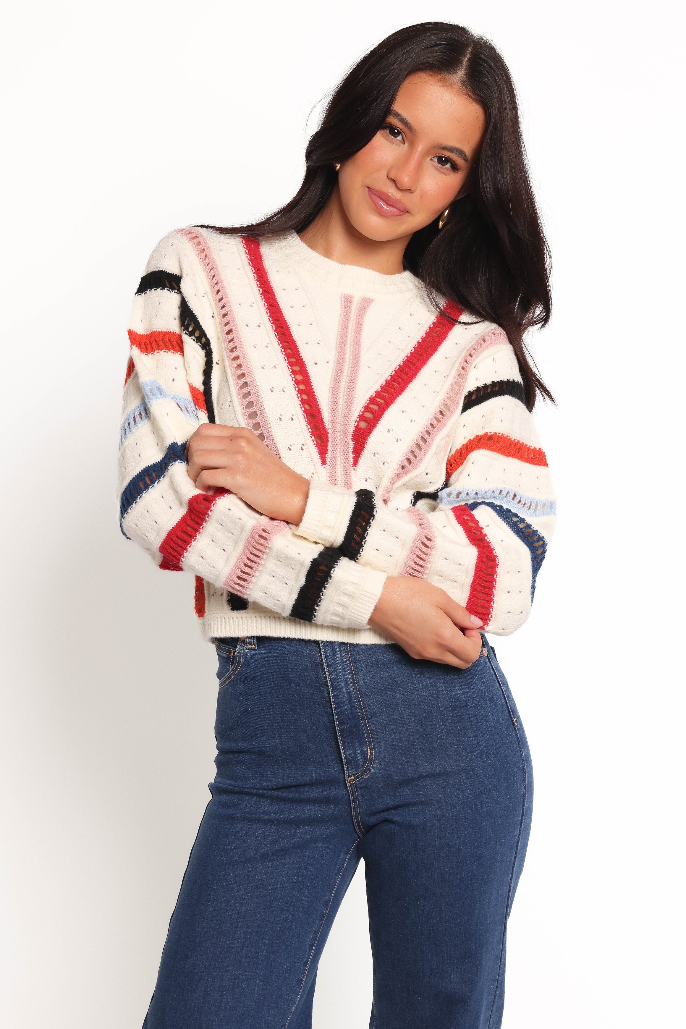 Petal and Pup USA KNITWEAR Marie Stripe Knit Sweater - White
