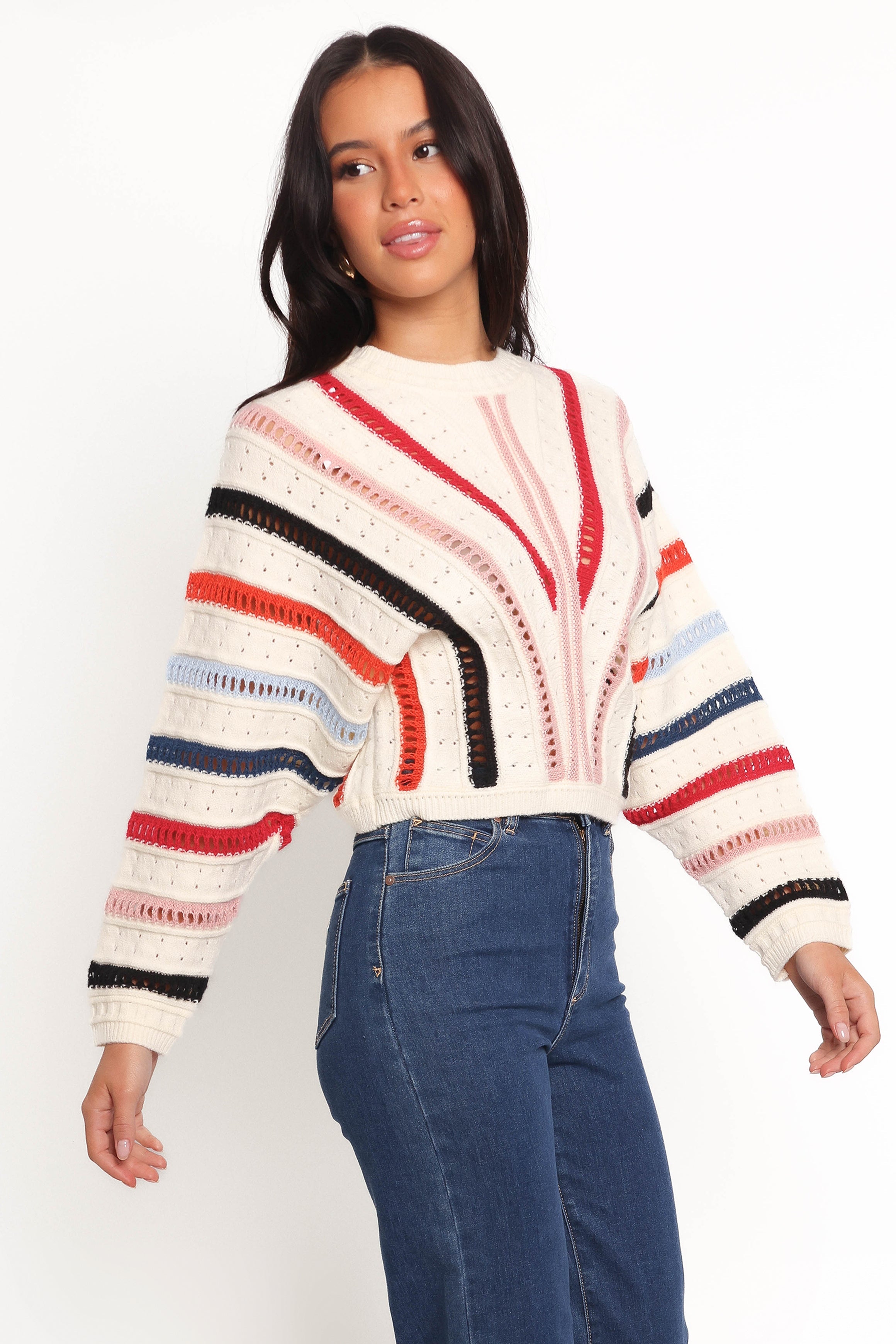 Petal and Pup USA KNITWEAR Marie Stripe Knit Sweater - White