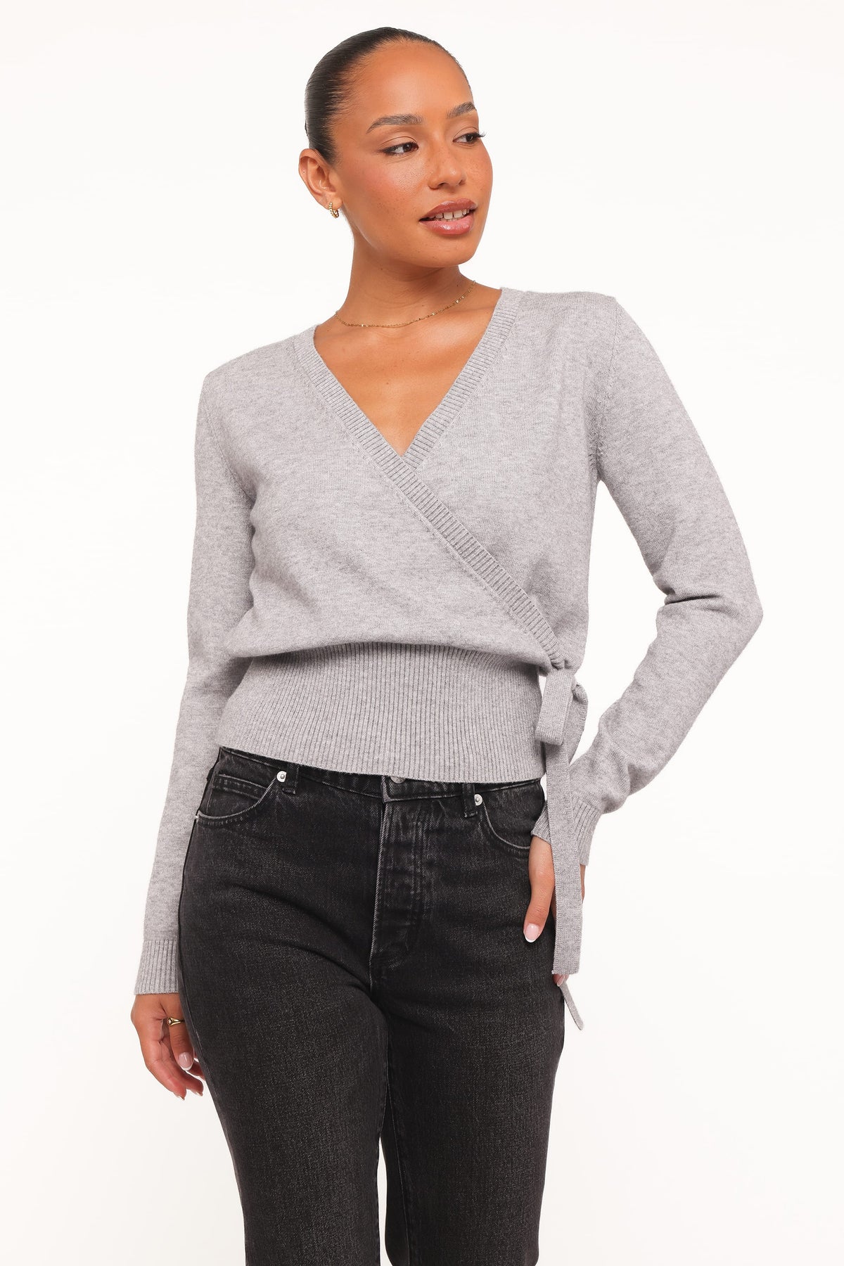 Petal and Pup USA KNITWEAR Marshall Wrap Knit Sweater - Grey