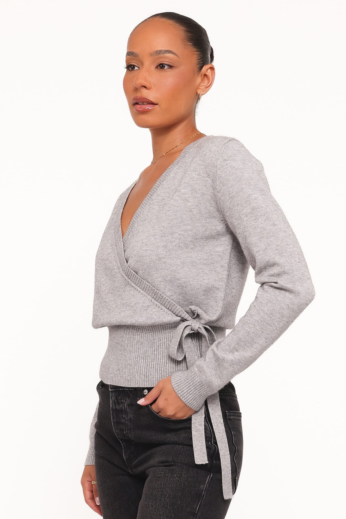 Petal and Pup USA KNITWEAR Marshall Wrap Knit Sweater - Grey