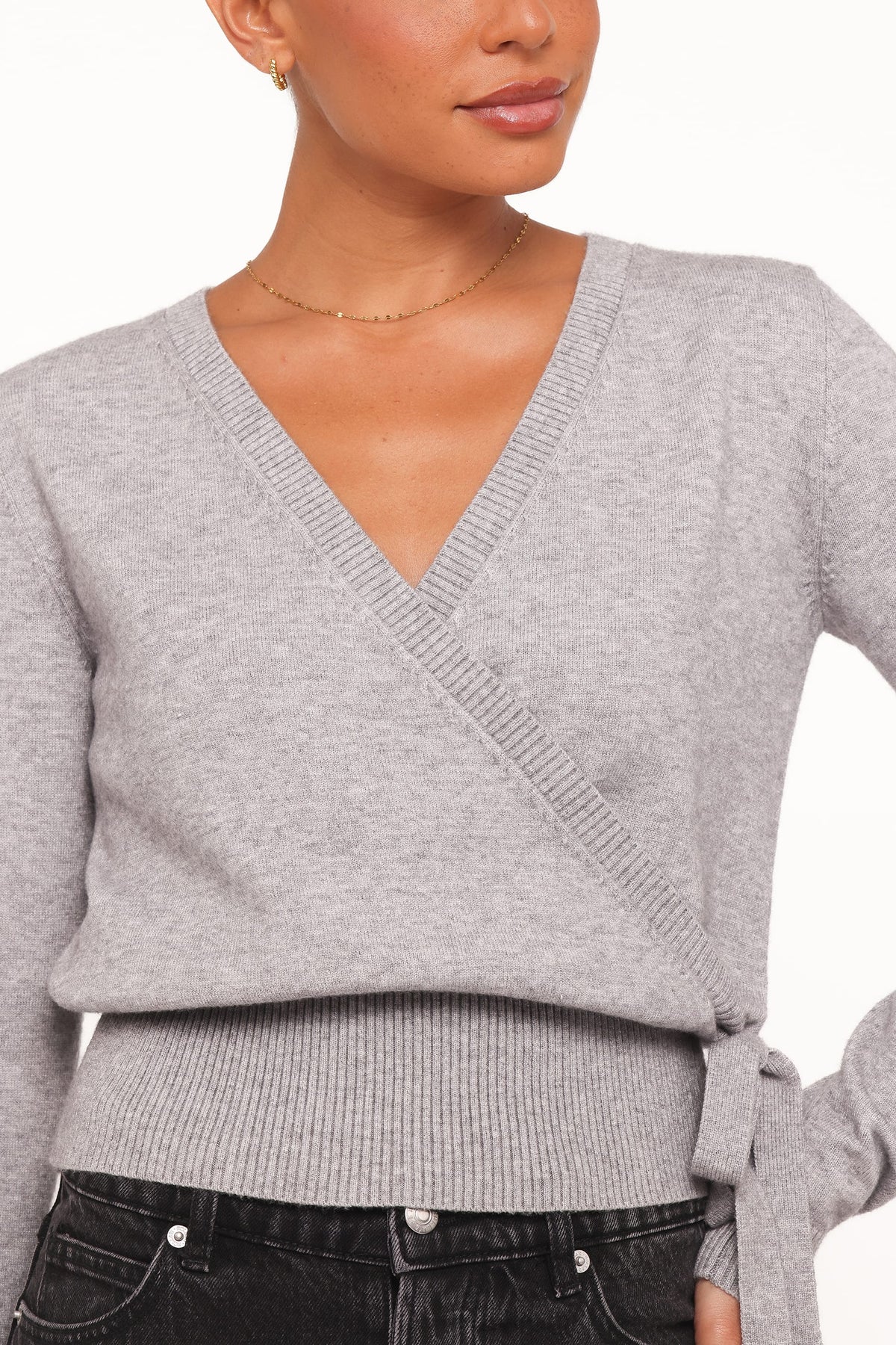 Petal and Pup USA KNITWEAR Marshall Wrap Knit Sweater - Grey