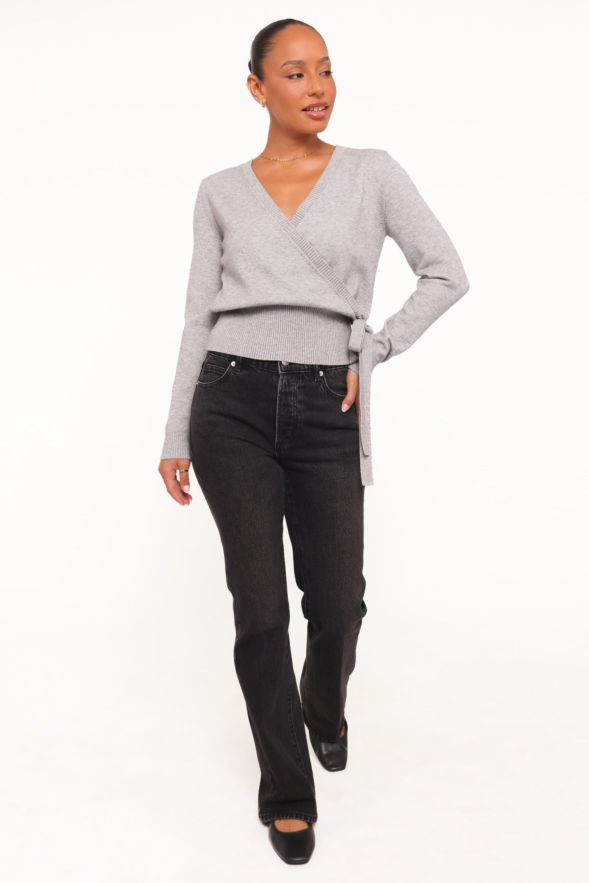 Petal and Pup USA KNITWEAR Marshall Wrap Knit Sweater - Grey