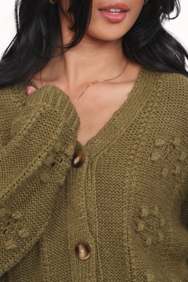 Petal and Pup USA KNITWEAR Melody Textured Button Up Cardigan - Olive