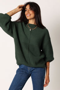Petal and Pup USA KNITWEAR Meredith Ribbed Crewneck Knit Sweater - Green