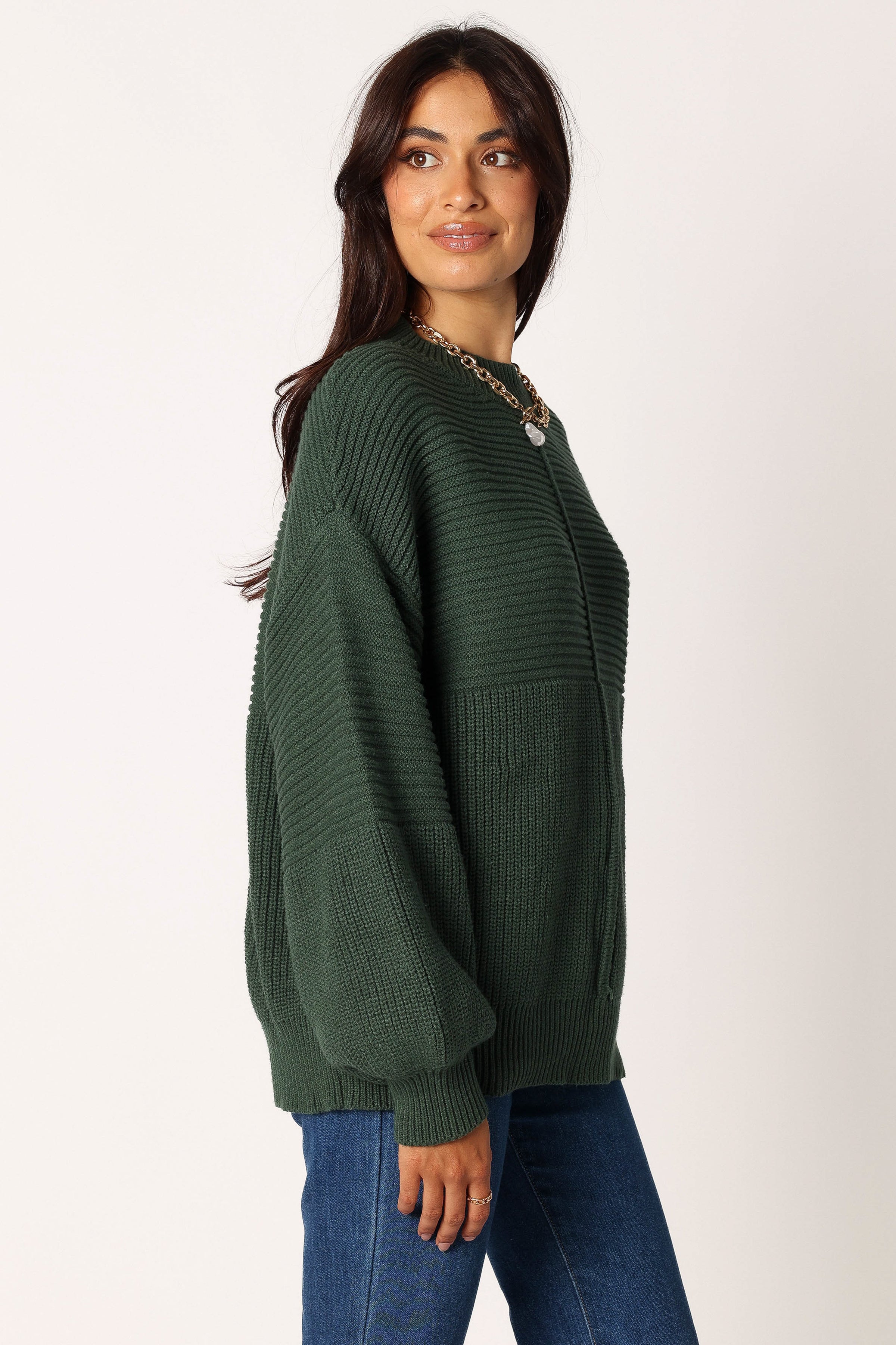 Petal and Pup USA KNITWEAR Meredith Ribbed Crewneck Knit Sweater - Green